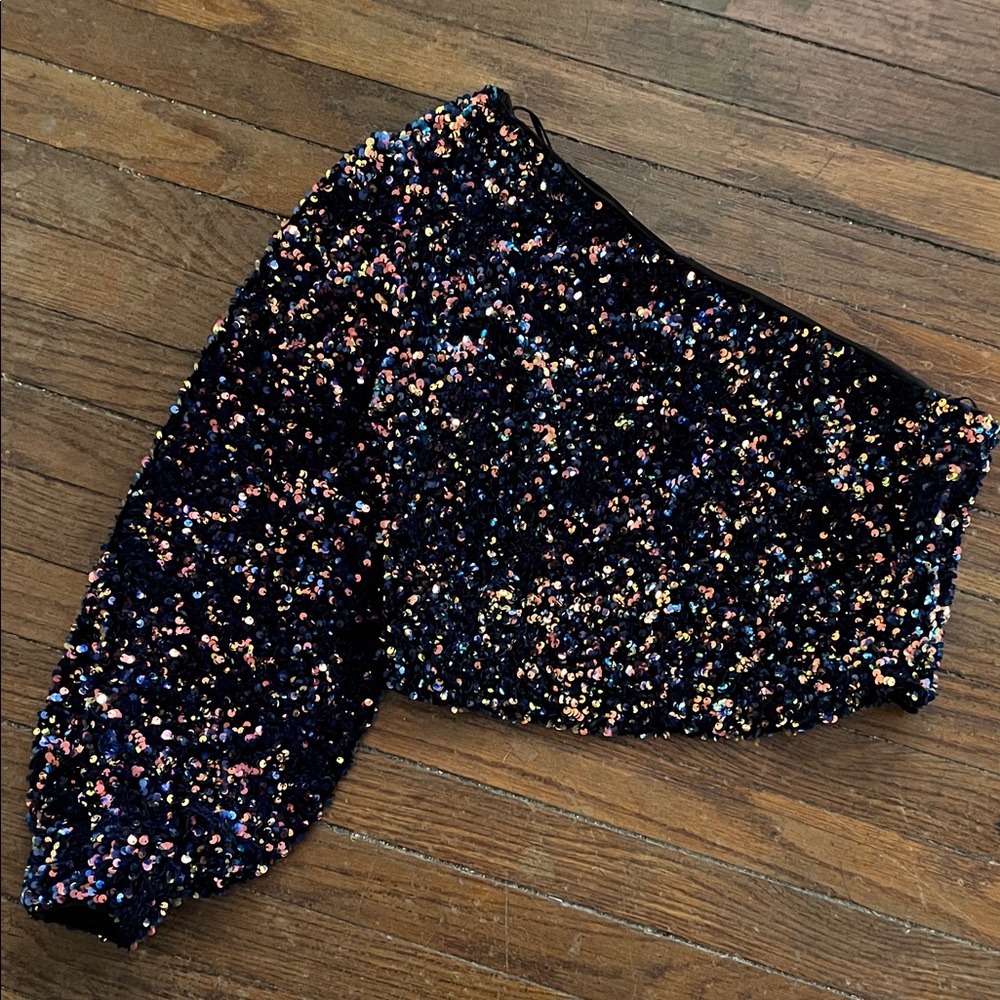 Zara sequined cropped one-shoulder blouse